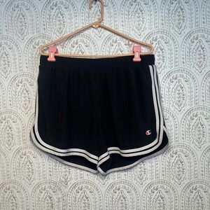 Champion Women Black Athletic Shorts With White Stripes Size 1X Pockets